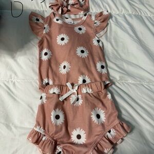 Pink Floral Baby Romper with Headband